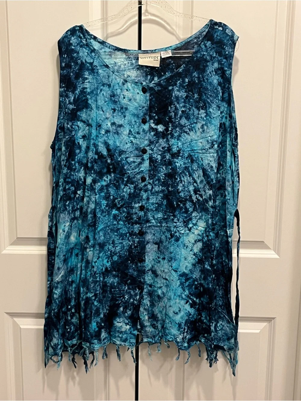 Tie-Dye Button Front Sleeveless Top Swim Cover 3X Raw Hem Tie Back Boho Resort - Picture 1 of 11